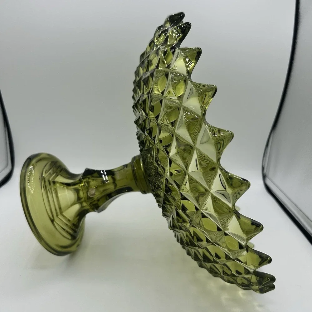 Westmoreland Sawtooth Compote Green Pedestal Vintage 9